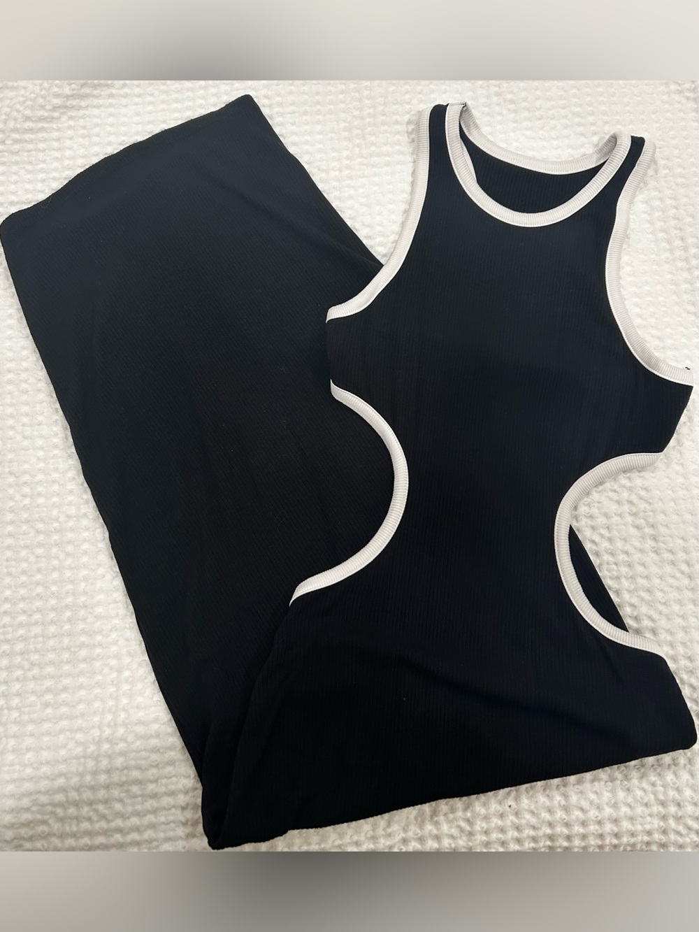 Black Ribbed Backless Cutout Dress